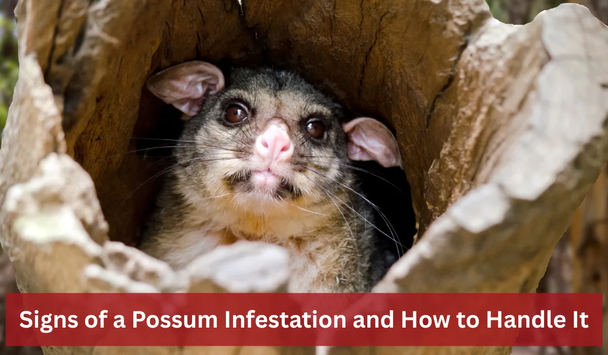 Possum peeking out from a hollow tree trunk.
